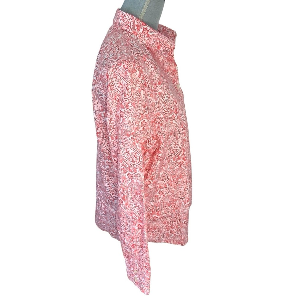 Lands' End Supima No Iron Cotton Paisley Floral Button Up Shirt Red White Sz 16 - Picture 2 of 14